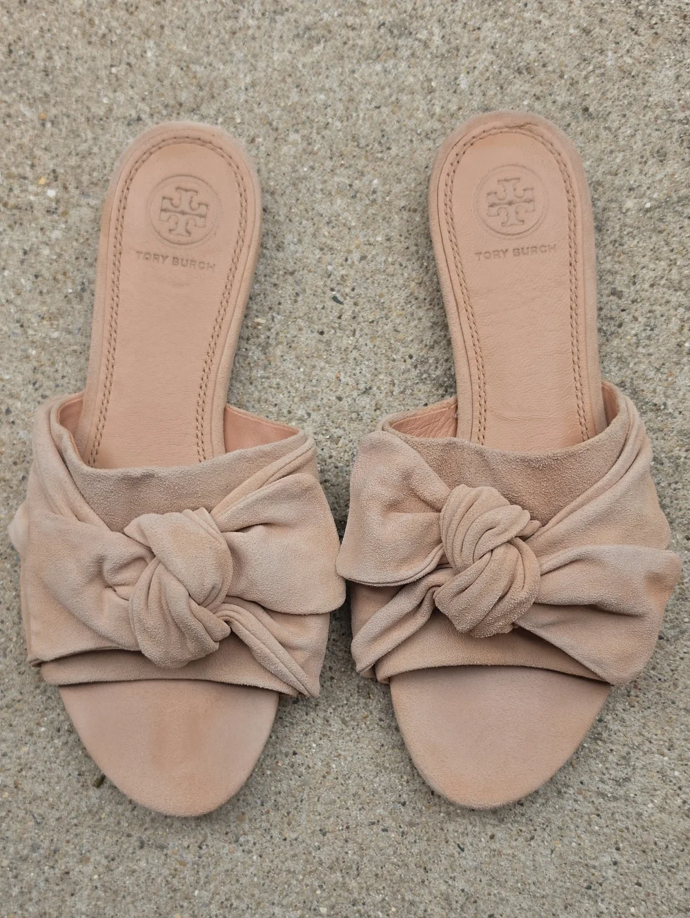 Tory Burch Blush Pink Suede Bow Slide Sandals Leather Size 7M